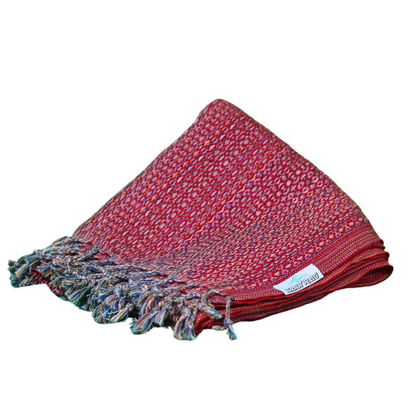 Salt Rag Beach Towel - "Red Hippie Rag" [Sand Free Turkish Beach Towel] - Picture 2 of 4